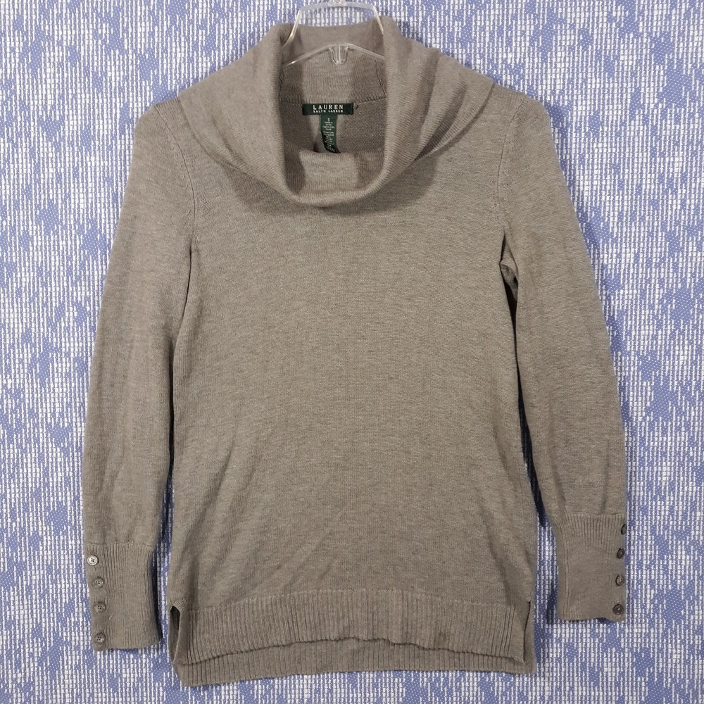 Lauren Ralph Lauren Sweater Womens Small Beige Wool Blend Cowl Neck